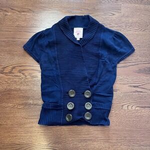 y2k navy blue knit wrap button up sweater top medium